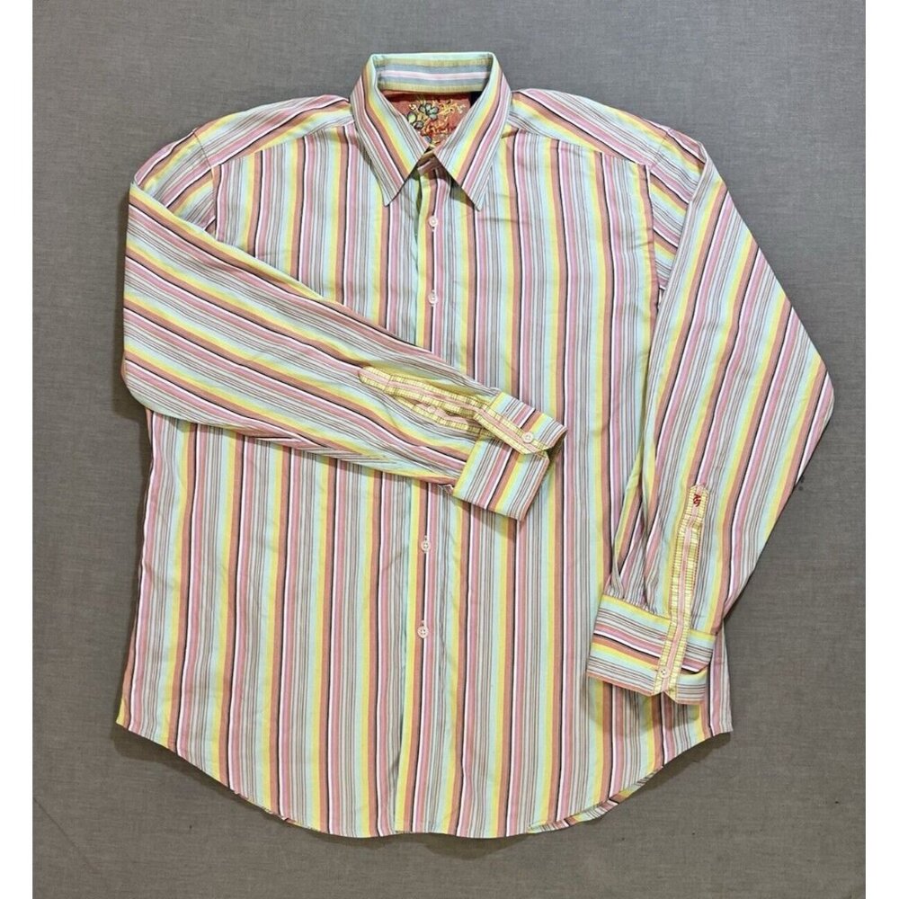 Robert Graham Dress Shirt XL Multicolor Stripes‎ Button Colorful Long Sleeve